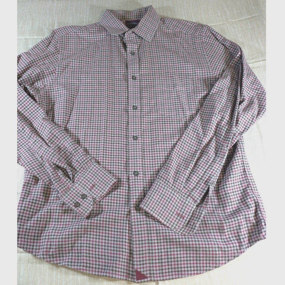 UNTUCKit‎ Men's Medium Shirt Long Sleeve Gingham Plaid Red Brown Cotton Casual